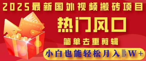 2025最新视频搬砖项目,热门风口,简单去重剪辑,小白也能轻松月入过W-轻创资源网